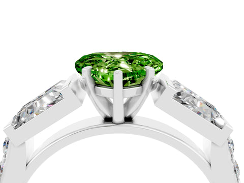 White gold Heart Cut Peridot Engagement Ring with Baguette Side Stones and Channel Set Band_4