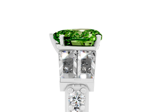 White gold Heart Cut Peridot Engagement Ring with Baguette Side Stones and Channel Set Band_5