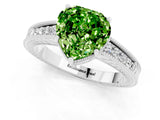 White gold Heart Cut Peridot Engagement Ring with Milgrain Channel Set Band and Prong Setting_1