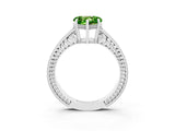 White gold Heart Cut Peridot Engagement Ring with Milgrain Channel Set Band and Prong Setting_3