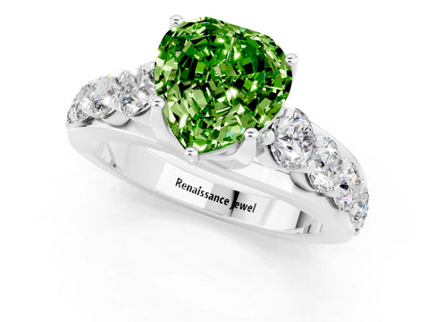 White gold Heart Cut Peridot Engagement Ring with Pavé Band and Four-Prong Setting_1