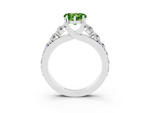 White gold Heart Cut Peridot Engagement Ring with Pavé Band and Four-Prong Setting_3