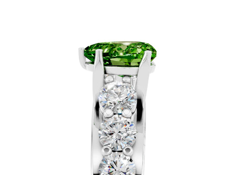 White gold Heart Cut Peridot Engagement Ring with Pavé Band and Four-Prong Setting_5