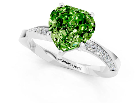 White gold Heart Cut Peridot Engagement Ring with Side Stone Accents and Four-Prong Setting_25
