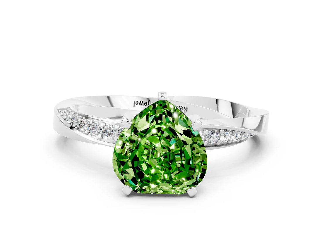 White gold Heart Cut Peridot Engagement Ring with Side Stone Accents and Four-Prong Setting_72