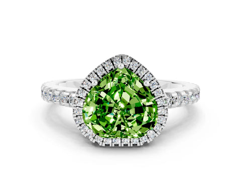 White gold Heart Cut Peridot Halo Engagement Ring with Pavé Band and Prong Setting_36