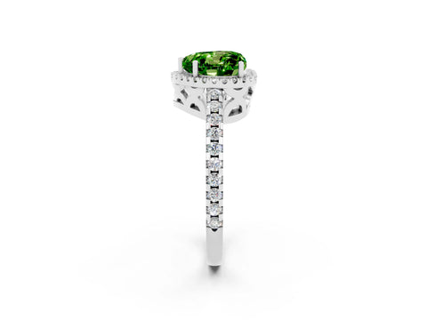 White gold Heart Cut Peridot Halo Engagement Ring with Pavé Band and Prong Setting_38
