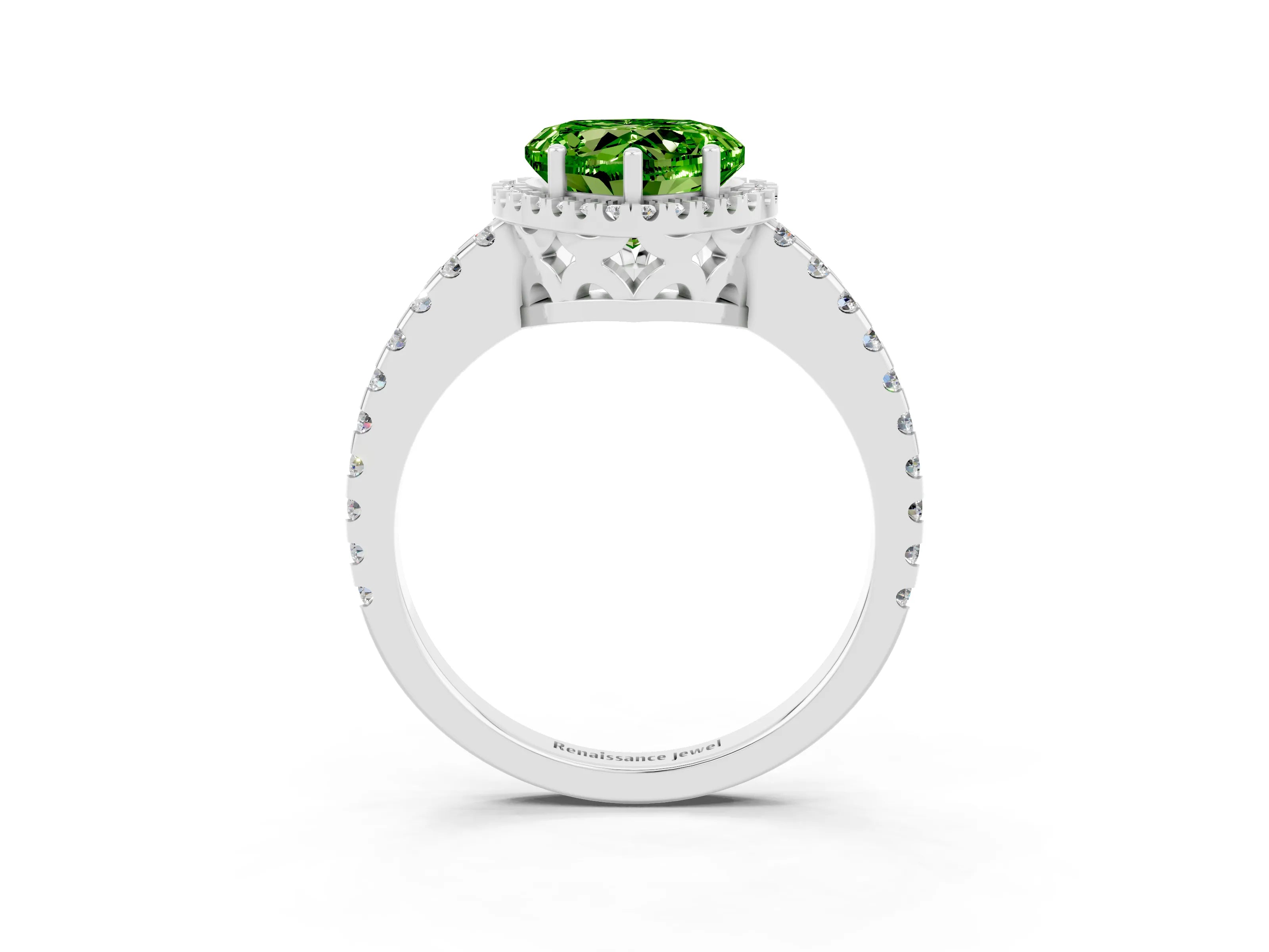 White gold Heart Cut Peridot Halo Engagement Ring with Pavé Band and Prong Setting_39