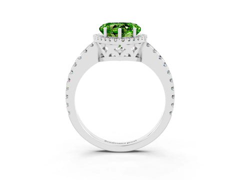 White gold Heart Cut Peridot Halo Engagement Ring with Pavé Band and Prong Setting_39