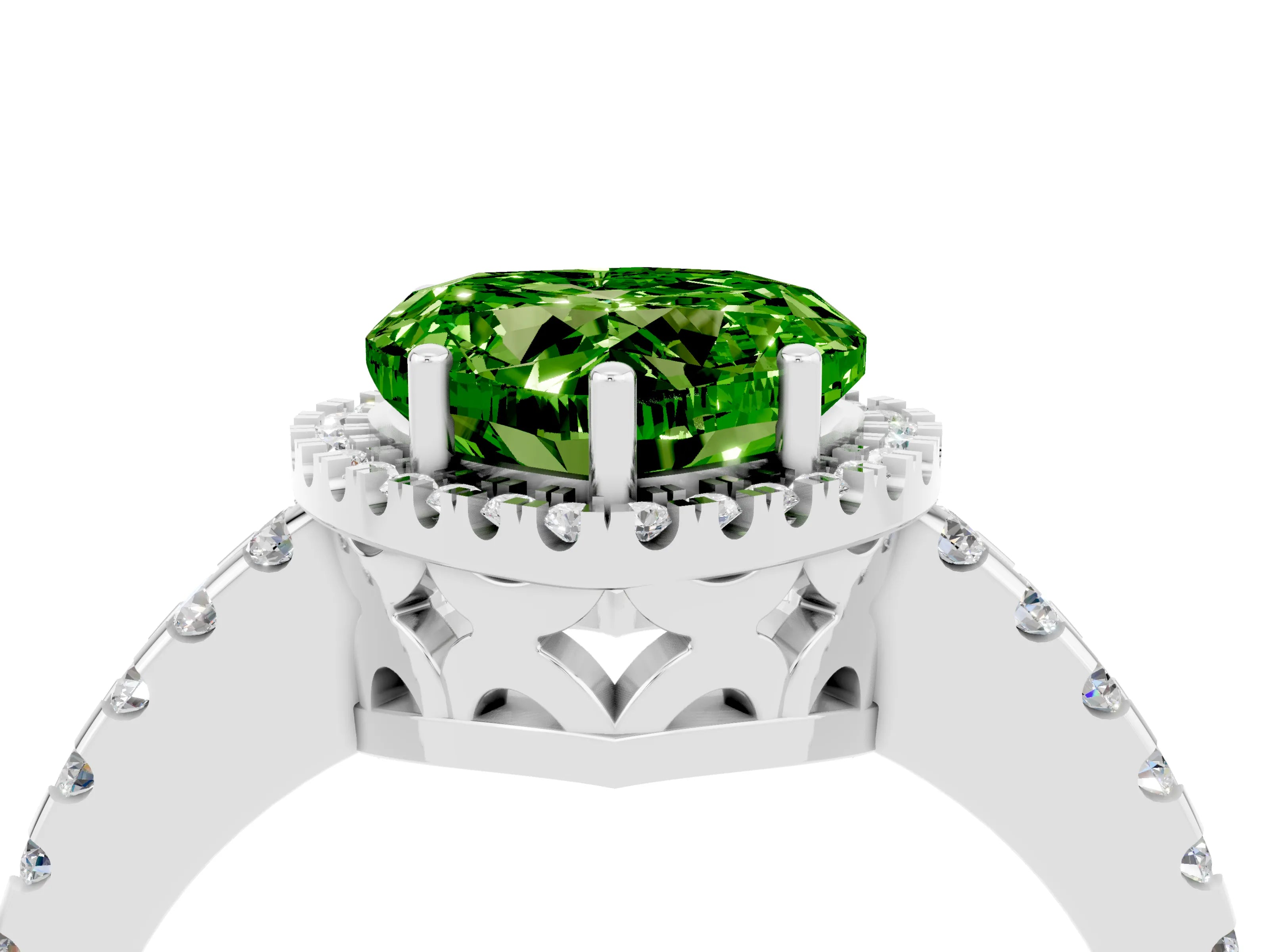 White gold Heart Cut Peridot Halo Engagement Ring with Pavé Band and Prong Setting_40