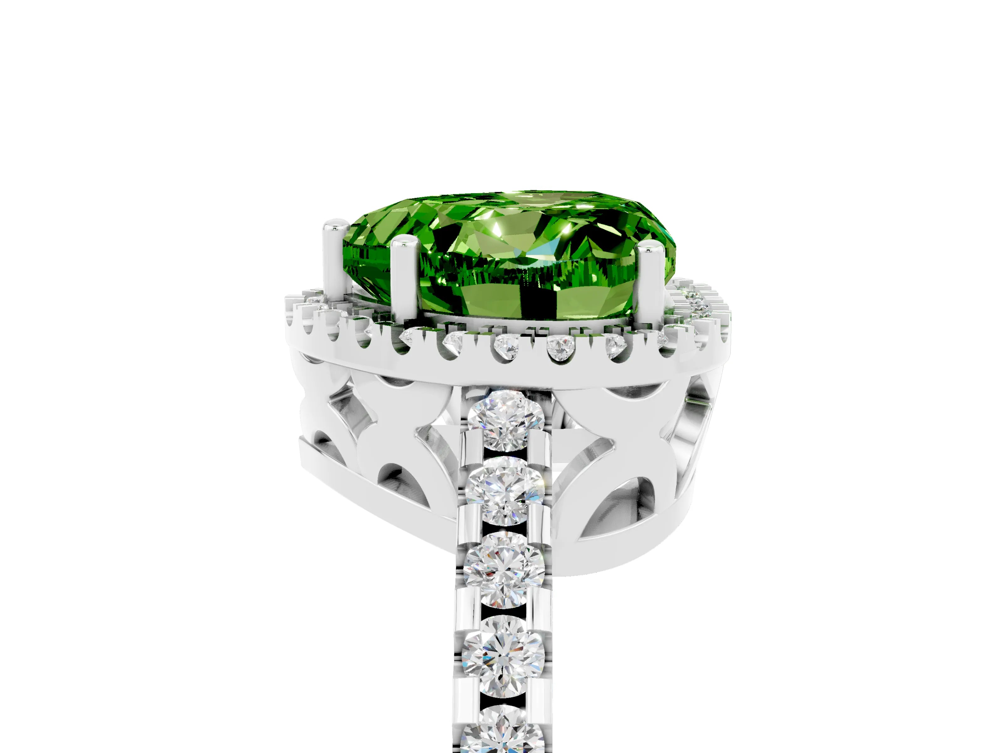 White gold Heart Cut Peridot Halo Engagement Ring with Pavé Band and Prong Setting_41