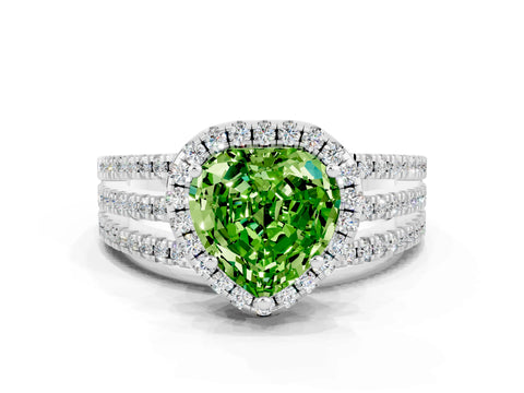 White gold Heart Cut Peridot Halo Engagement Ring with Split Shank and Four-Prong Setting_12