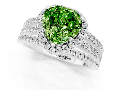 White gold Heart Cut Peridot Halo Engagement Ring with Split Shank and Four-Prong Setting_1