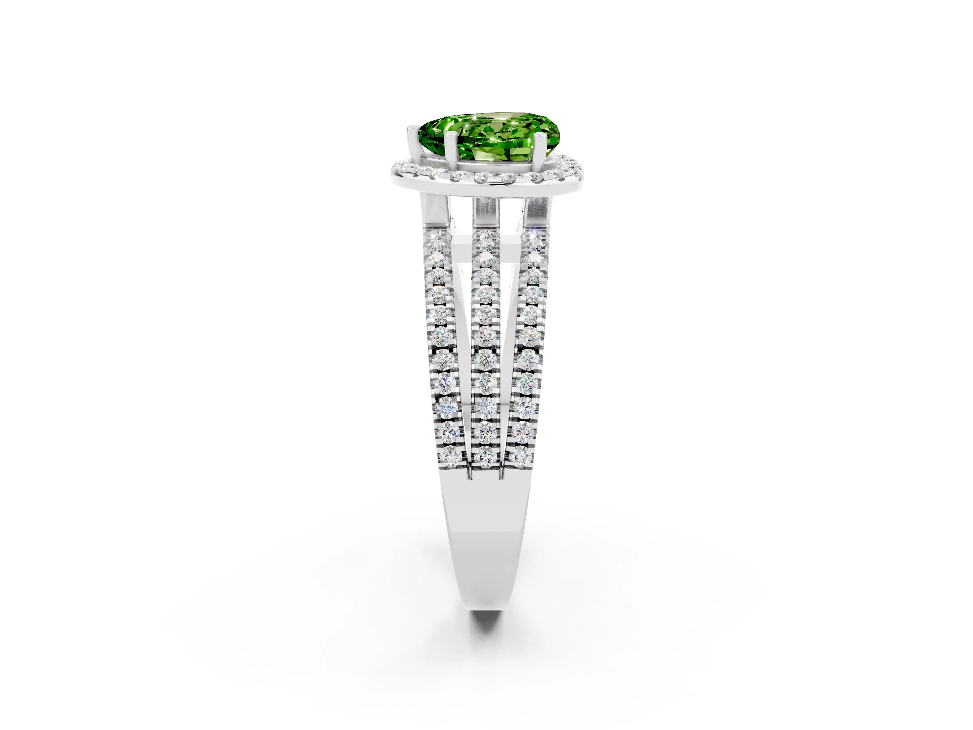 White gold Heart Cut Peridot Halo Engagement Ring with Split Shank and Four-Prong Setting_2