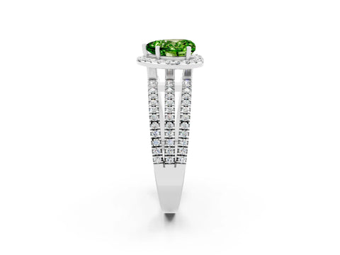White gold Heart Cut Peridot Halo Engagement Ring with Split Shank and Four-Prong Setting_2