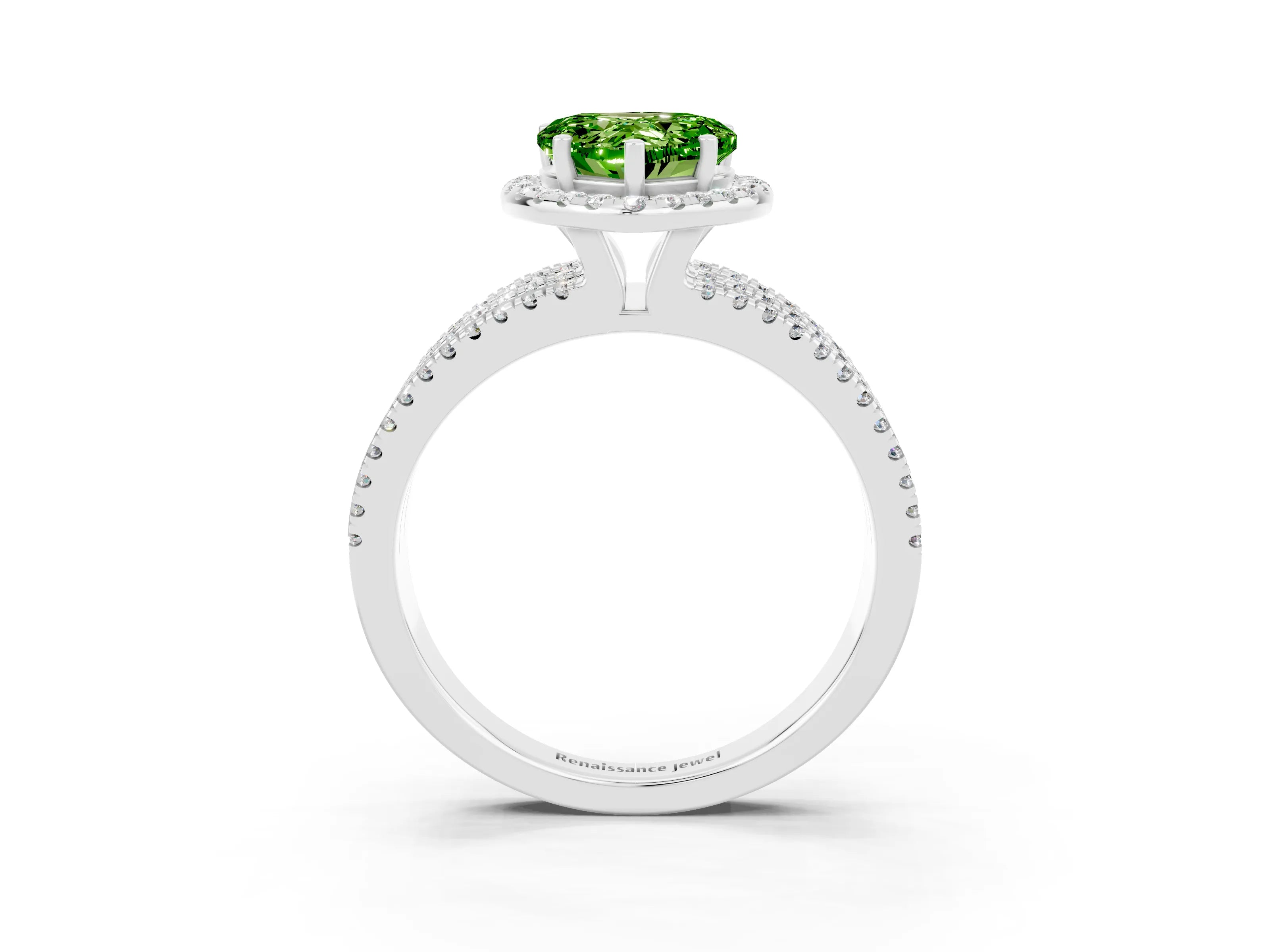 White gold Heart Cut Peridot Halo Engagement Ring with Split Shank and Four-Prong Setting_3