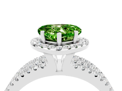White gold Heart Cut Peridot Halo Engagement Ring with Split Shank and Four-Prong Setting_4
