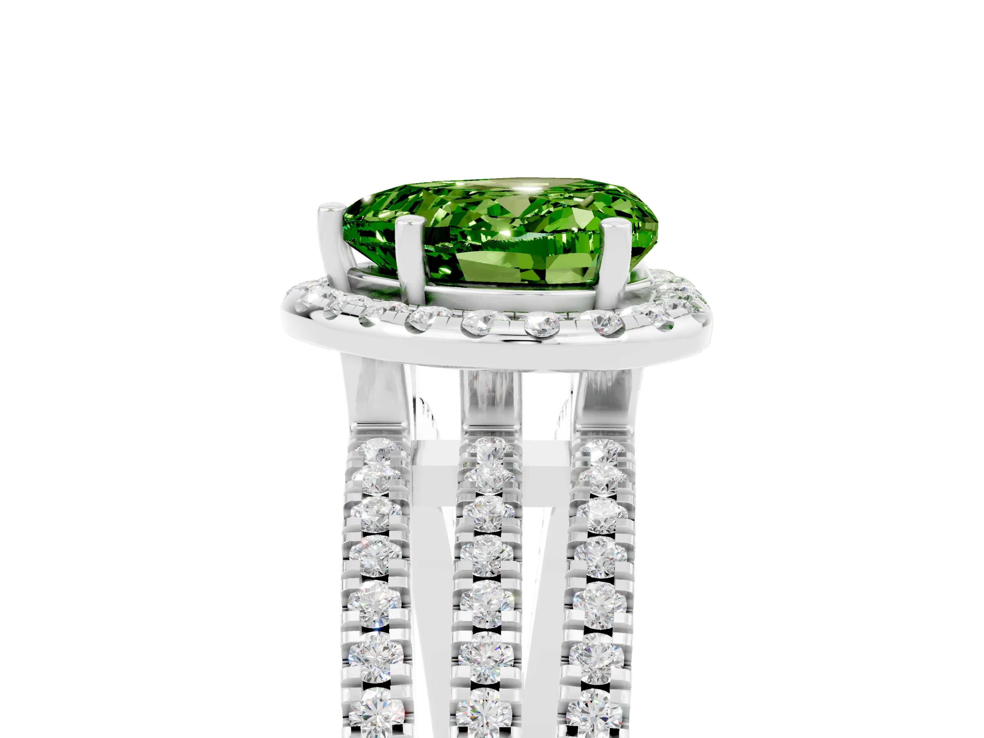 White gold Heart Cut Peridot Halo Engagement Ring with Split Shank and Four-Prong Setting_5