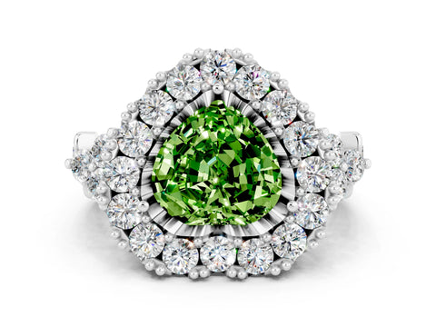 White gold Heart Cut Peridot Halo Ring with Pavé Band and Four-Prong Setting_12