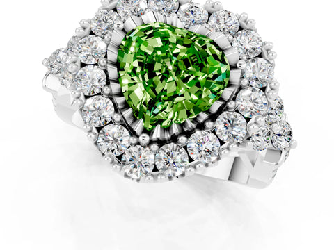 White gold Heart Cut Peridot Halo Ring with Pavé Band and Four-Prong Setting_13