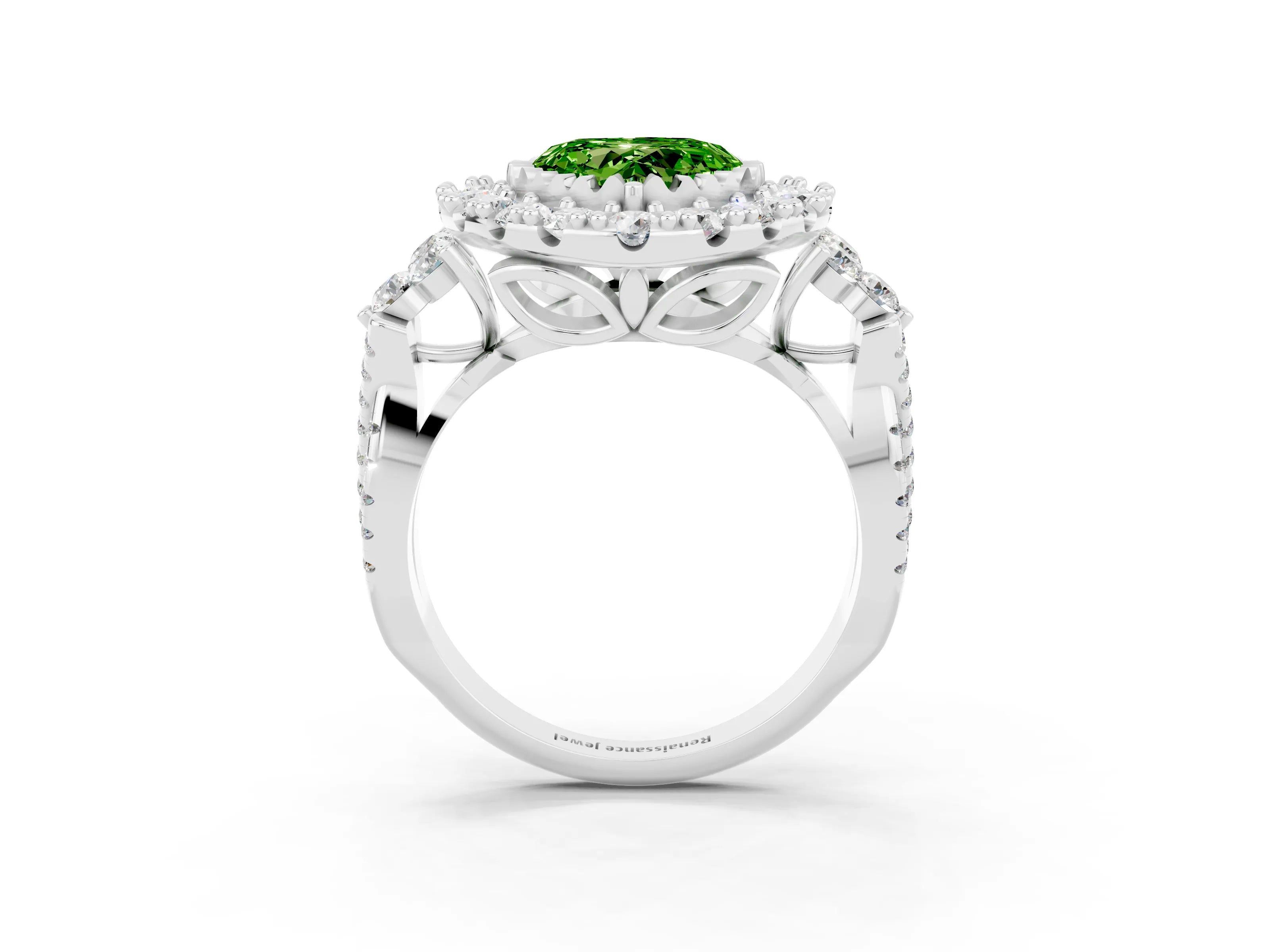 White gold Heart Cut Peridot Halo Ring with Pavé Band and Four-Prong Setting_15