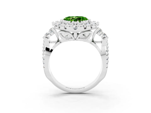 White gold Heart Cut Peridot Halo Ring with Pavé Band and Four-Prong Setting_15