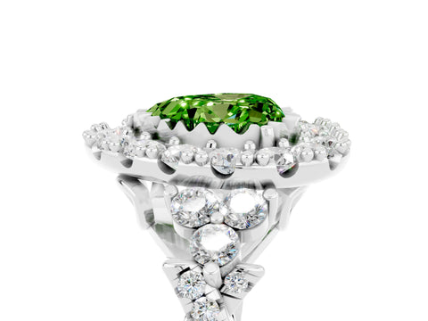 White gold Heart Cut Peridot Halo Ring with Pavé Band and Four-Prong Setting_17