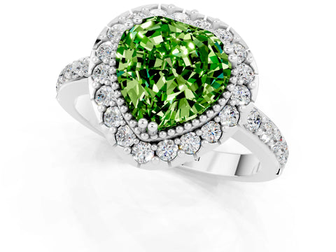 White gold Heart Cut Peridot Halo Ring with Pavé Band and Prong Setting_1