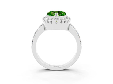 White gold Heart Cut Peridot Halo Ring with Pavé Band and Prong Setting_3