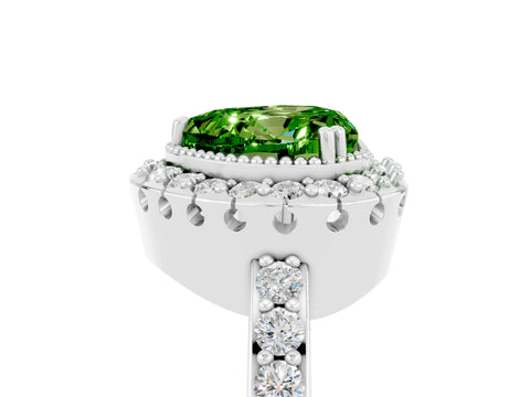 White gold Heart Cut Peridot Halo Ring with Pavé Band and Prong Setting_5
