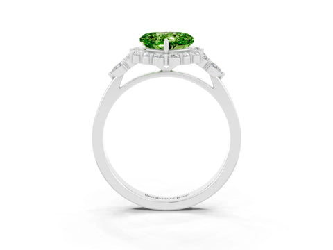 White gold Heart Cut Peridot Halo Ring with Pear Side Stones and Prong Setting_27