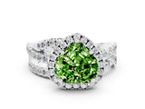 White gold Heart Cut Peridot Halo Ring with Round Split Shank and Prong Setting_60