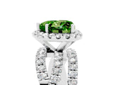 White gold Heart Cut Peridot Halo Ring with Round Split Shank and Prong Setting_65