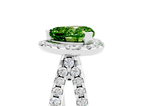 White gold Heart Cut Peridot Halo Ring with Split Shank Pavé Band and Prong Setting_5
