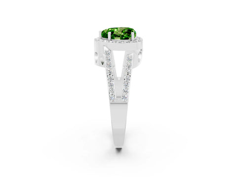 White gold Heart Cut Peridot Halo Ring with Split Shank U-Prong Band and Four-Prong Setting_2