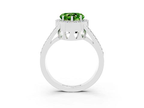 White gold Heart Cut Peridot Halo Ring with Split Shank U-Prong Band and Four-Prong Setting_3
