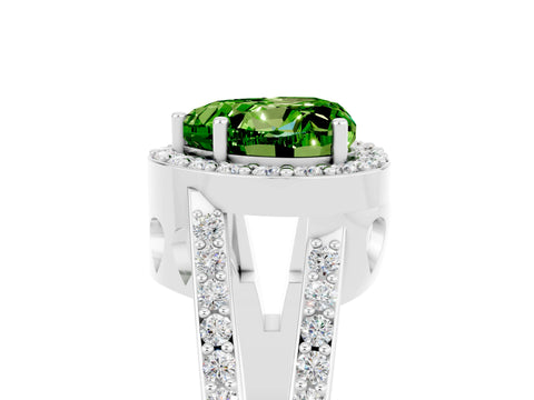 White gold Heart Cut Peridot Halo Ring with Split Shank U-Prong Band and Four-Prong Setting_5