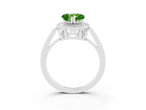 White gold Heart Cut Peridot Halo Ring with Split Shank and Four-Prong Setting_12