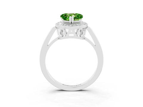 White gold Heart Cut Peridot Halo Ring with Split Shank and Four-Prong Setting_15
