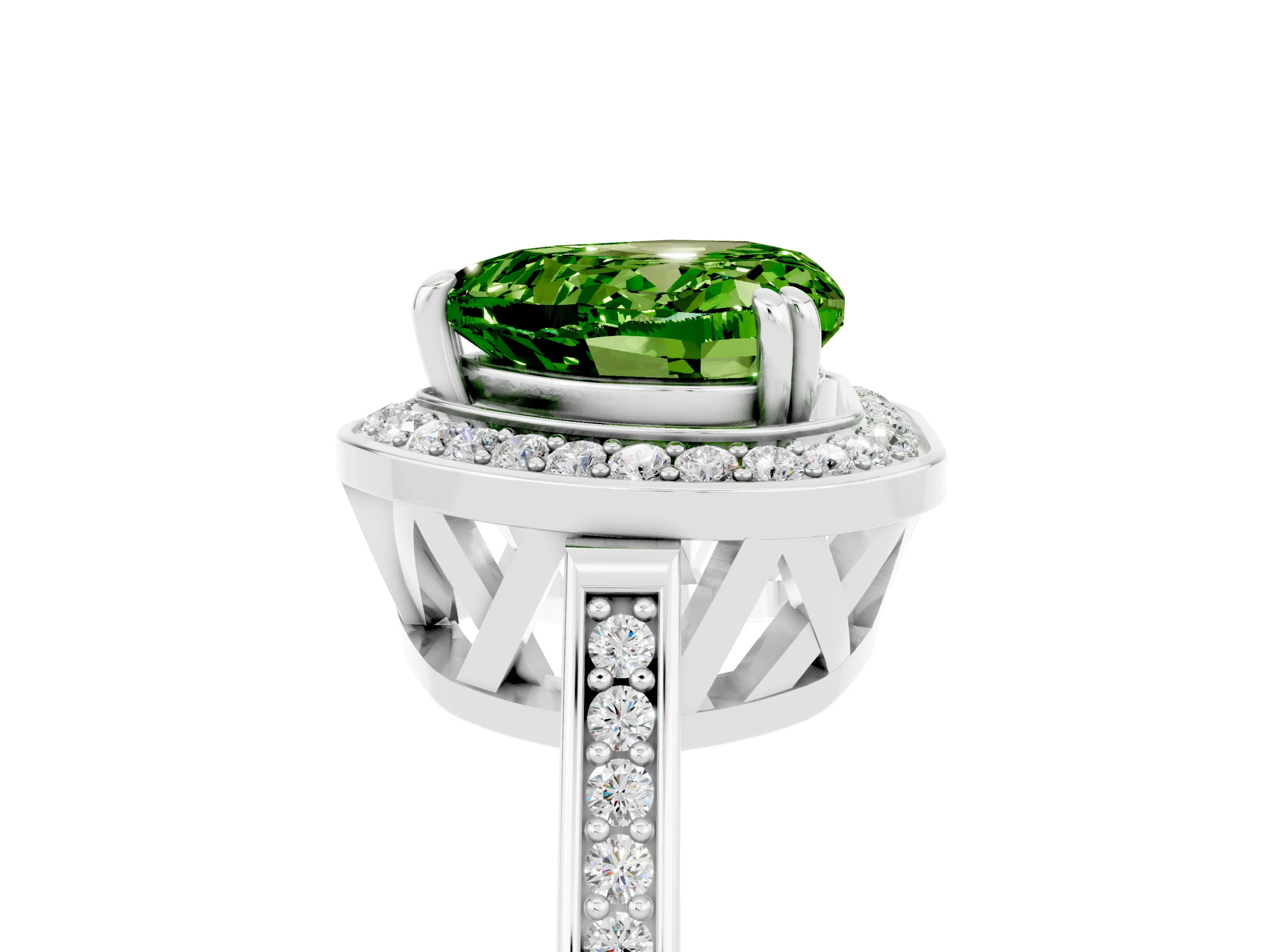 White gold Heart Cut Peridot Halo Ring with Split Shank and Four-Prong Setting_17