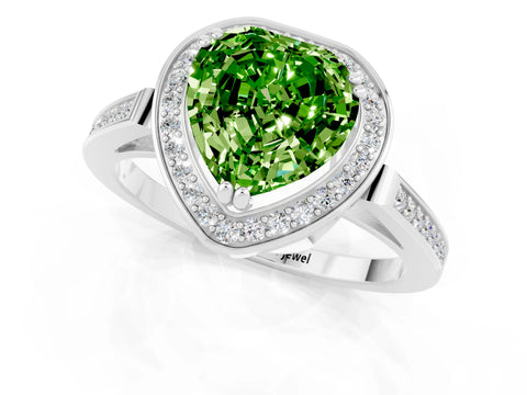 White gold Heart Cut Peridot Halo Ring with Split Shank and Four-Prong Setting_22