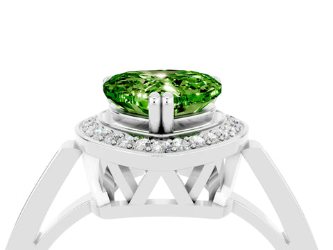 White gold Heart Cut Peridot Halo Ring with Split Shank and Four-Prong Setting_22