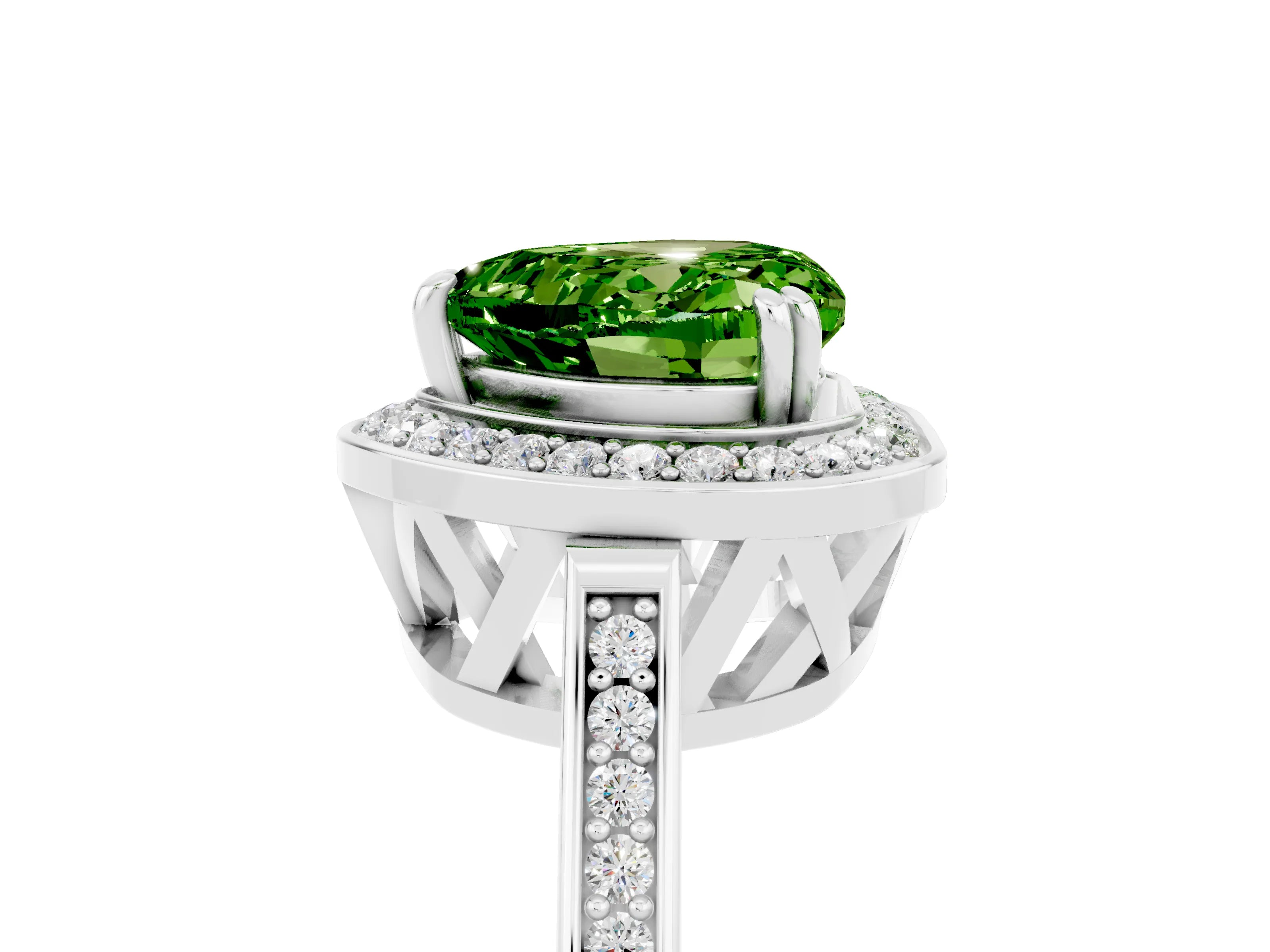 White gold Heart Cut Peridot Halo Ring with Split Shank and Four-Prong Setting_5