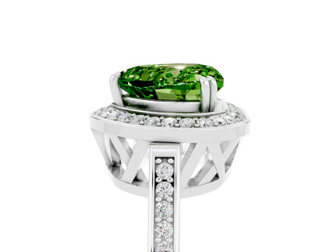 White gold Heart Cut Peridot Halo Ring with Split Shank and Four-Prong Setting_5
