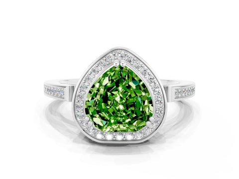 White gold Heart Cut Peridot Halo Ring with Split Shank and Four-Prong Setting_9