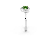 White gold Heart Cut Peridot Halo Ring with Tapered Band and Four-Prong Setting_2