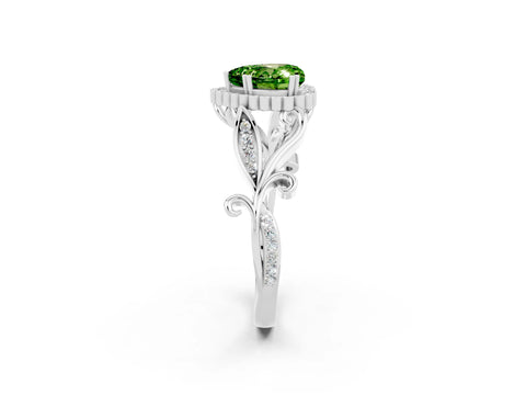 White gold Heart Cut Peridot Halo Ring with Vintage Split Shank and Four-Prong Setting_26
