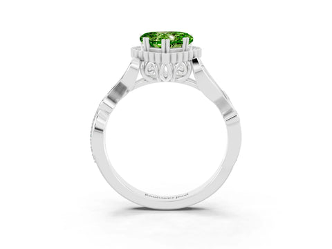 White gold Heart Cut Peridot Halo Ring with Vintage Split Shank and Four-Prong Setting_27