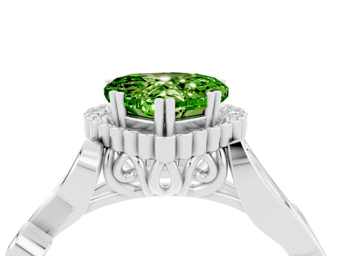 White gold Heart Cut Peridot Halo Ring with Vintage Split Shank and Four-Prong Setting_28