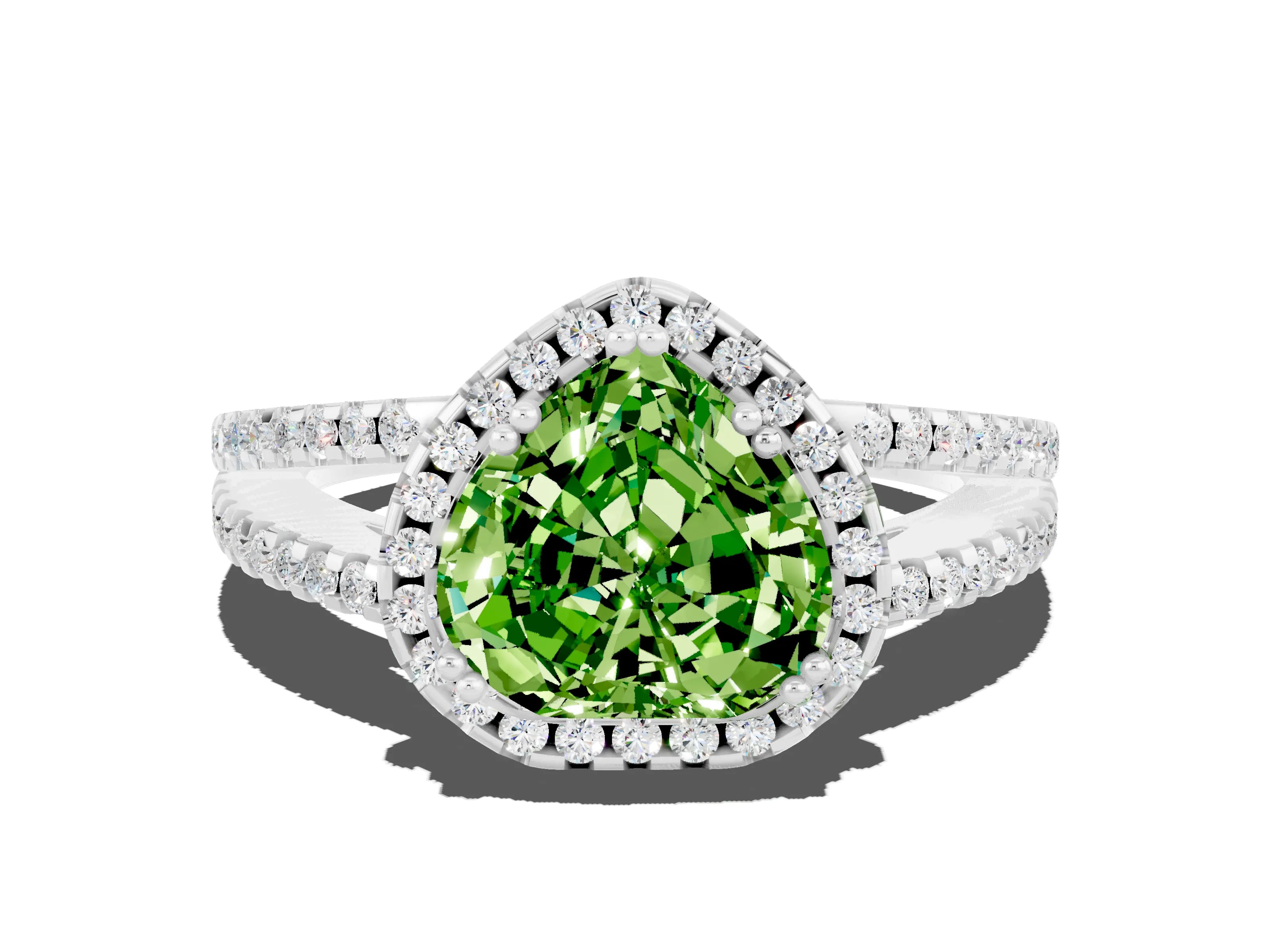 White gold Heart Cut Peridot Halo Split Shank Engagement Ring_12